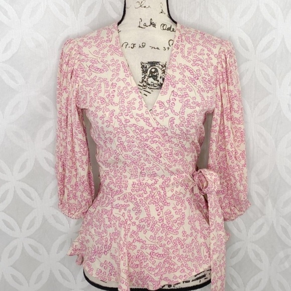 GANNI Tapioca Floral Wrap Top size 34 US size 2 in pink - Picture 5 of 11